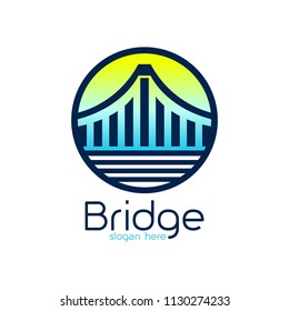 Bridge logo design emblem template. City landmark building icon vector illustration