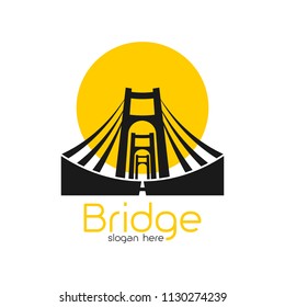 Bridge logo design emblem template. City landmark building icon vector illustration