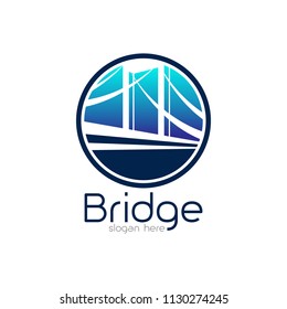 Bridge logo design emblem template. City landmark building icon vector illustration