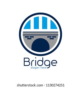 Bridge logo design emblem template. City landmark building icon vector illustration