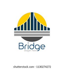 Bridge logo design emblem template. City landmark building icon vector illustration