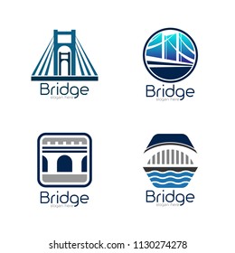 Bridge logo design emblem template. City landmark building icon vector illustration