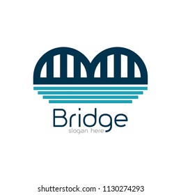 Bridge logo design emblem template. City landmark building icon vector illustration