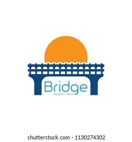 Bridge logo design emblem template. City landmark building icon vector illustration