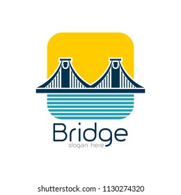 Bridge logo design emblem template. City landmark building icon vector illustration