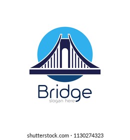 Bridge logo design emblem template. City landmark building icon vector illustration
