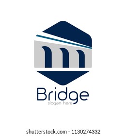 Plantilla de emblema de diseño del logotipo de puente. Ilustración vectorial del icono de construcción de monumentos urbanos