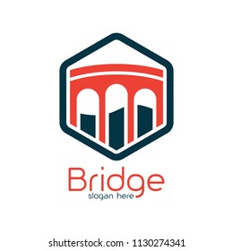 Bridge logo design emblem template. City landmark building icon vector illustration