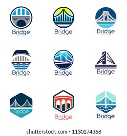 Bridge logo design emblem template. City landmark building icon vector illustration