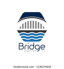 Bridge logo design emblem template. City landmark building icon vector illustration