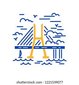 Bridge logo design. Flat and line vector illustration.