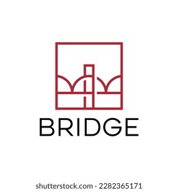 bridge logo design with line and flat vector concept for construction