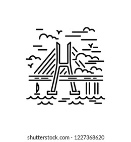 Bridge logo design. Line vector illustration.