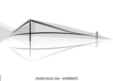 Bridge logo vector icon. The suspension bridge links two banks.