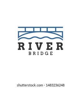 Bridge Logo.Line Art Style.Simple River Vector Illustration.Building Construction Symbol.Modern Design