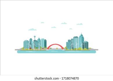 bridge in the middle of the city smart modern city concept flat design