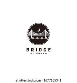 Bridge Minimalist line art logo design. Flat style trend modern brand graphic art design vector illustration on circle black background