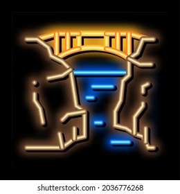 bridge mountain landscape neon light sign vector. Glowing bright icon bridge mountain landscape sign. transparent symbol illustration