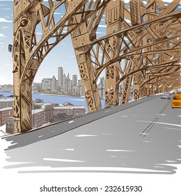 Bridge New York city, hand drawn vector illustration