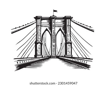 Puente dibujado a mano en Nueva York, vector.