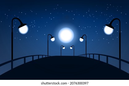 Bridge at night illustration with street lights