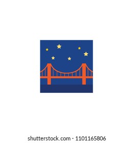 Bridge At Night Vector Flat Icon
