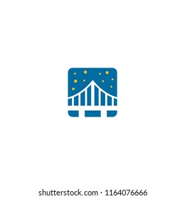 Bridge At Night Vector Flat Icon