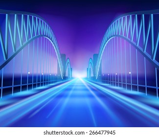 Bridge in the night. Vector Illustration. 