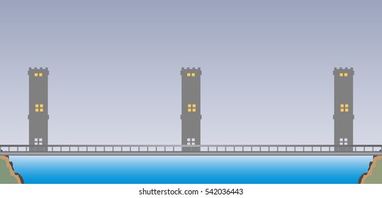 Bridge and Observation tower with Nature Landscape Background vector Illustration