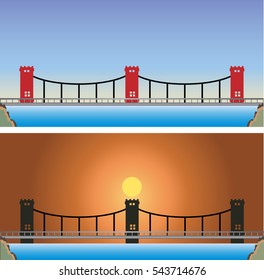 Bridge and Observation tower with Sky  Background vector Illustration