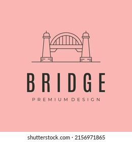 bridge on the river line art logo vector symbol illustration design