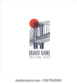 puente sobre la puesta de sol logotype lineart newa