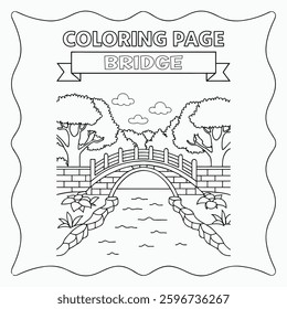 bridge outline kids coloring book page line art drawing Vector illustrations.