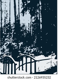 Bridge over a frozen stream in a winter park
