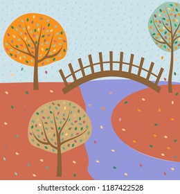 bridge over the river autumn. Element of colored autumn illustration for mobile concept and web apps. Detailed bridge over the river autumn illustration can be used for web
