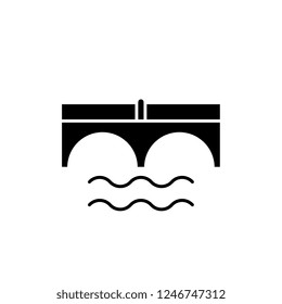 Bridge over river black icon, vector sign on isolated background. Bridge over river concept symbol, illustration 