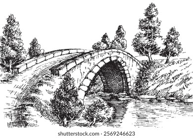 Bridge over river landscape and side tree
