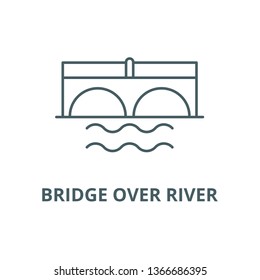 Bridge over river line icon, vector. Bridge over river outline sign, concept symbol, flat illustration