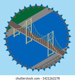 Bridge over river. Pedestrian bridge for walking. Bridge in the city, for walking and bicycles.
