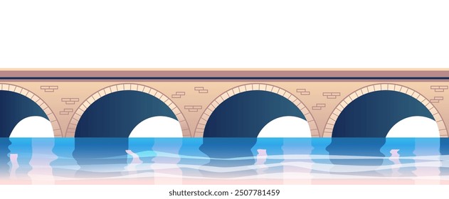 Bridge over river scenic landscape arched stone structure water reflection tranquil background travel design element