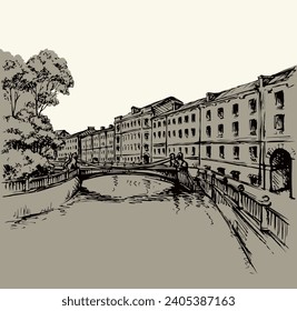 The bridge over the river in St. Petersburg. Vector drawing