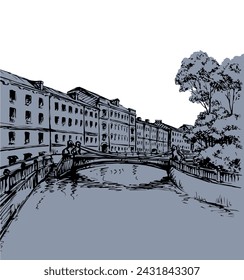 The bridge over the river in St. Petersburg. Vector drawing