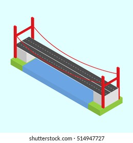 The bridge over the river vector 3d isometric.