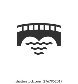 Bridge over water icon. Transportation and river crossing concept. Monochrome black and white symbol