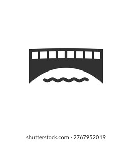Bridge over water icon. Transportation and river crossing concept. Monochrome black and white symbol
