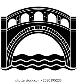 Bridge Over Water silhouette vector illustration on white background
