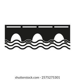 Bridge over water. Wavy river design. Black and white vector. Minimal bridge graphic.