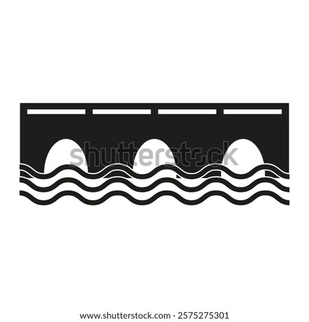 Bridge over water. Wavy river design. Black and white vector. Minimal bridge graphic.