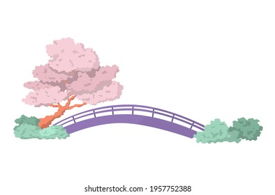 a bridge in the park with sakura tree