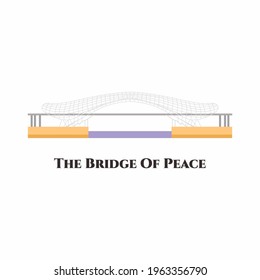 The Bridge of Peace in central Tbilisi, Georgia. The Bridge of Peace hangs delicately over the Kura River and connects the old town to the modern. Remarkable modern landmark. Flat vector illustration